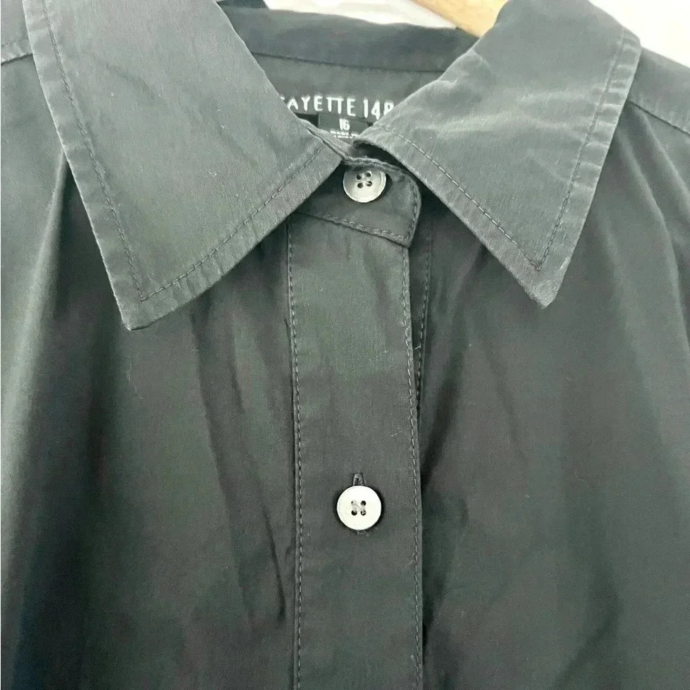 Layfayette 148 New‎ York Black Long Sleeve Roll Tab Shirtdress/Tunic Top Size 16 - Picture 12 of 12